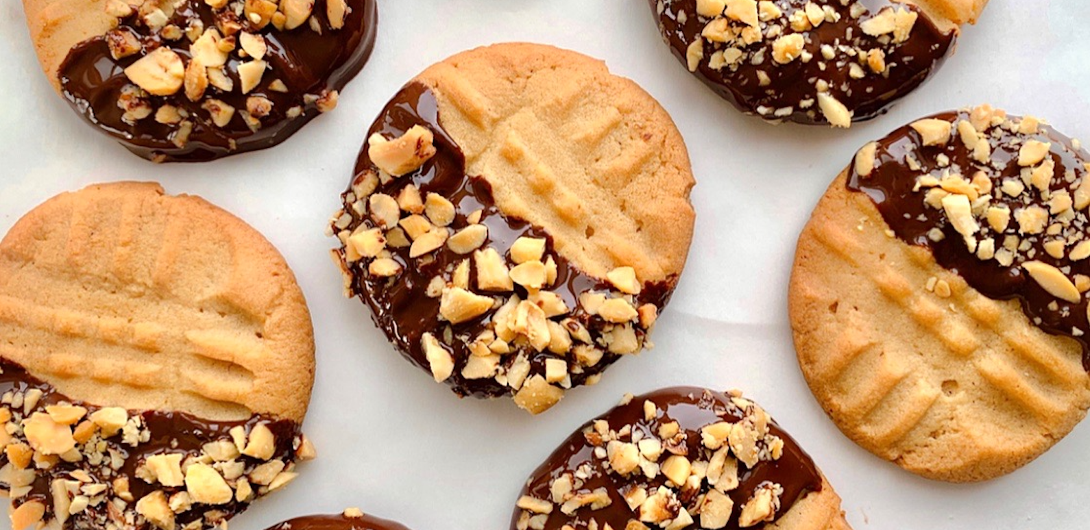 Dark Chocolate-Dipped Flourless Peanut Butter Cookies