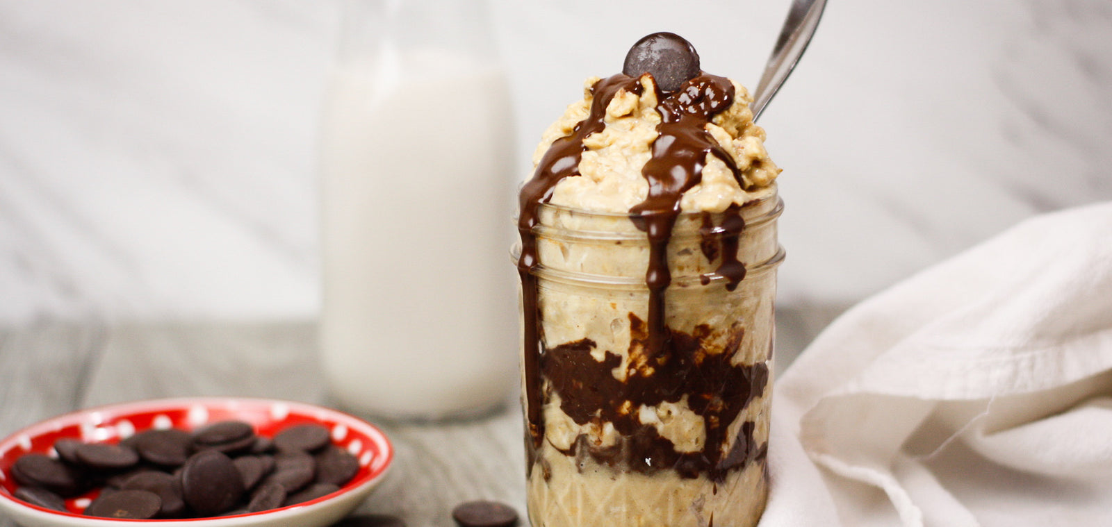 Peanut Butter Overnight Oats with Chocolate Drizzle